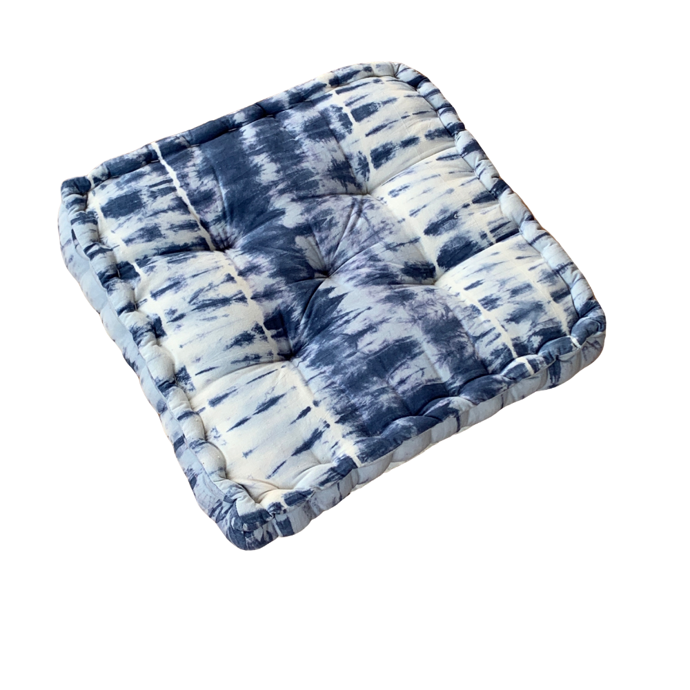 Handmade Indigo Tie and Dye Cotton Floor Cushion Pillow - Adore India   