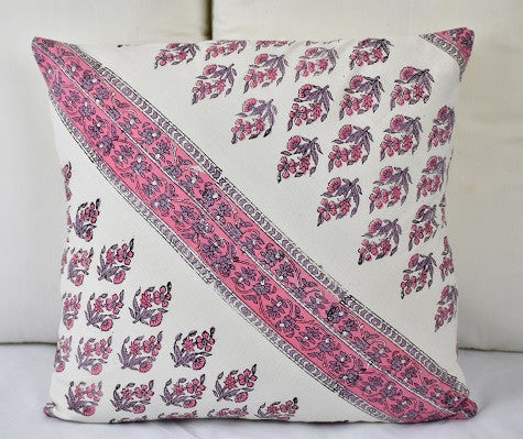 Hand Block Cushion Cover-Pink - Adore India   