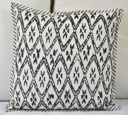 Hand Block Ikat Print Cushion Cover- Black - Adore India   