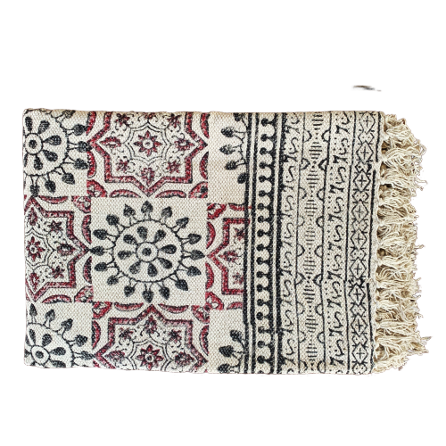 Handmade Beautiful Hand Made Shri Mandala Block Print Cotton Dari Carpet - Adore India   