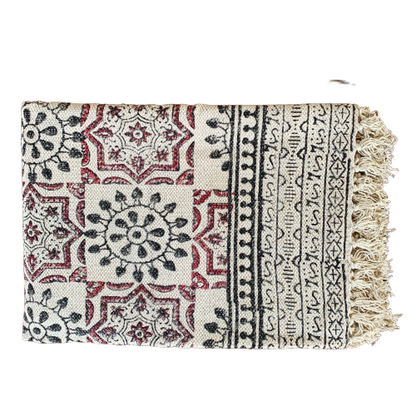 Handmade Beautiful Hand Made Shri Mandala Block Print Cotton Dari Carpet - Adore India   