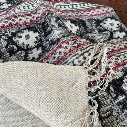Handmade Beautiful Black Holy Block Print Cotton Dari Carpet - Adore India   