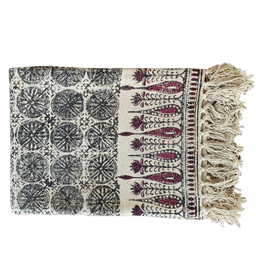 Handmade Beautiful Tilak Burgundy Block Print Cotton Dari Carpet - Adore India   
