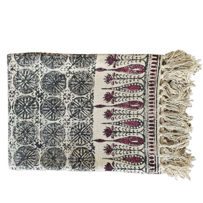 Handmade Beautiful Tilak Burgundy Block Print Cotton Dari Carpet - Adore India   