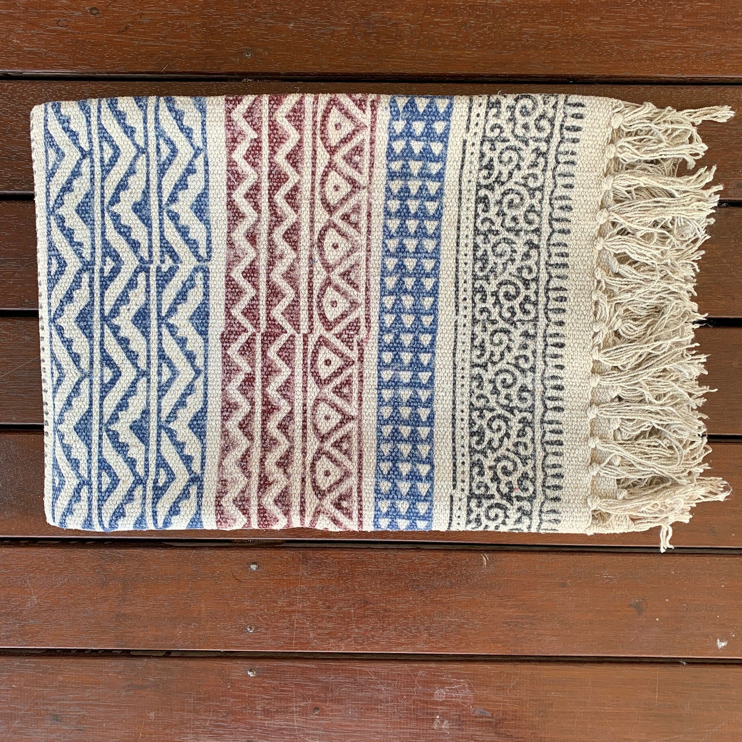 Handmade Geometrical Block Print Cotton Dari Carpet - Adore India   