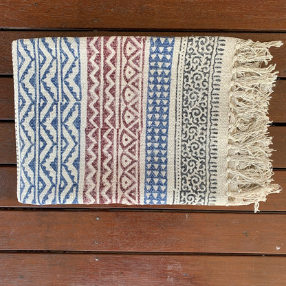 Handmade Geometrical Block Print Cotton Dari Carpet - Adore India   