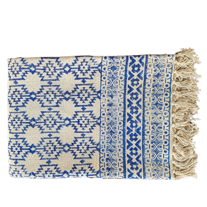 Handmade Beautiful Blue Block Print Cotton Dari Carpet Spirit - Adore India   