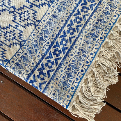Handmade Beautiful Blue Block Print Cotton Dari Carpet Spirit - Adore India   