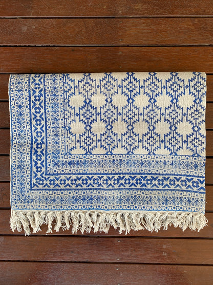 Handmade Beautiful Blue Block Print Cotton Dari Carpet Spirit - Adore India   