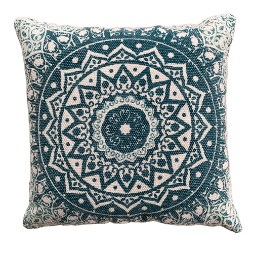 Block Print Daisy Green Mandala Cotton Dari Cushion 50 cms - Adore India   