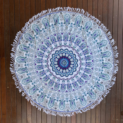 Beautiful  Blue Paisley Cotton Mandala Beach Round Throw - Adore India   