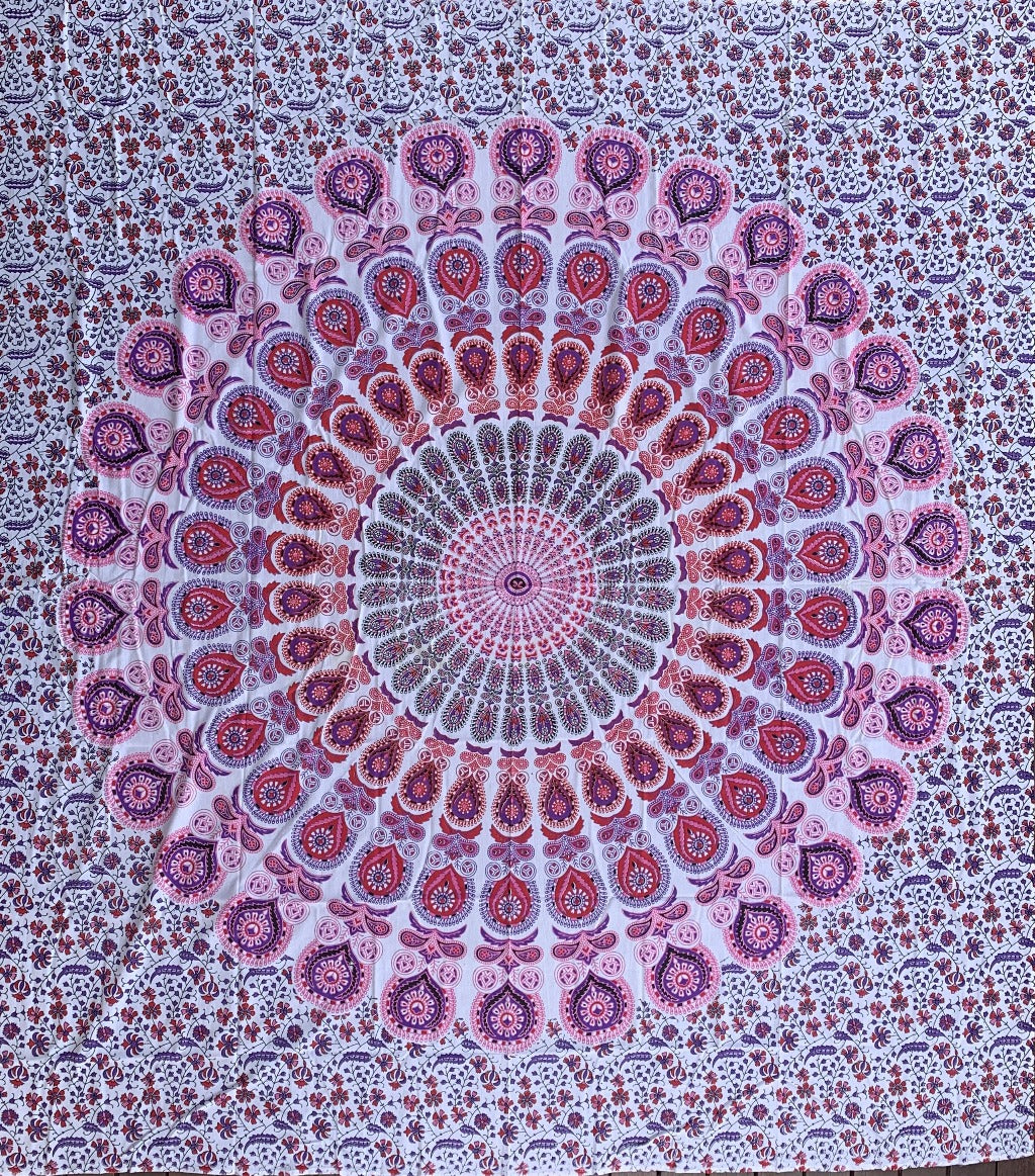 Beautiful Harmony Pink Cotton Mandala  Large Bohemian Throw - Adore India   