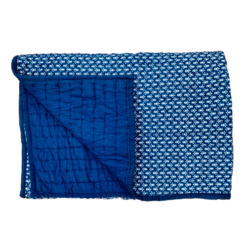 Indigo Royal Print Cotton Reversible Padded Baby Quilt Bedspread - Adore India   