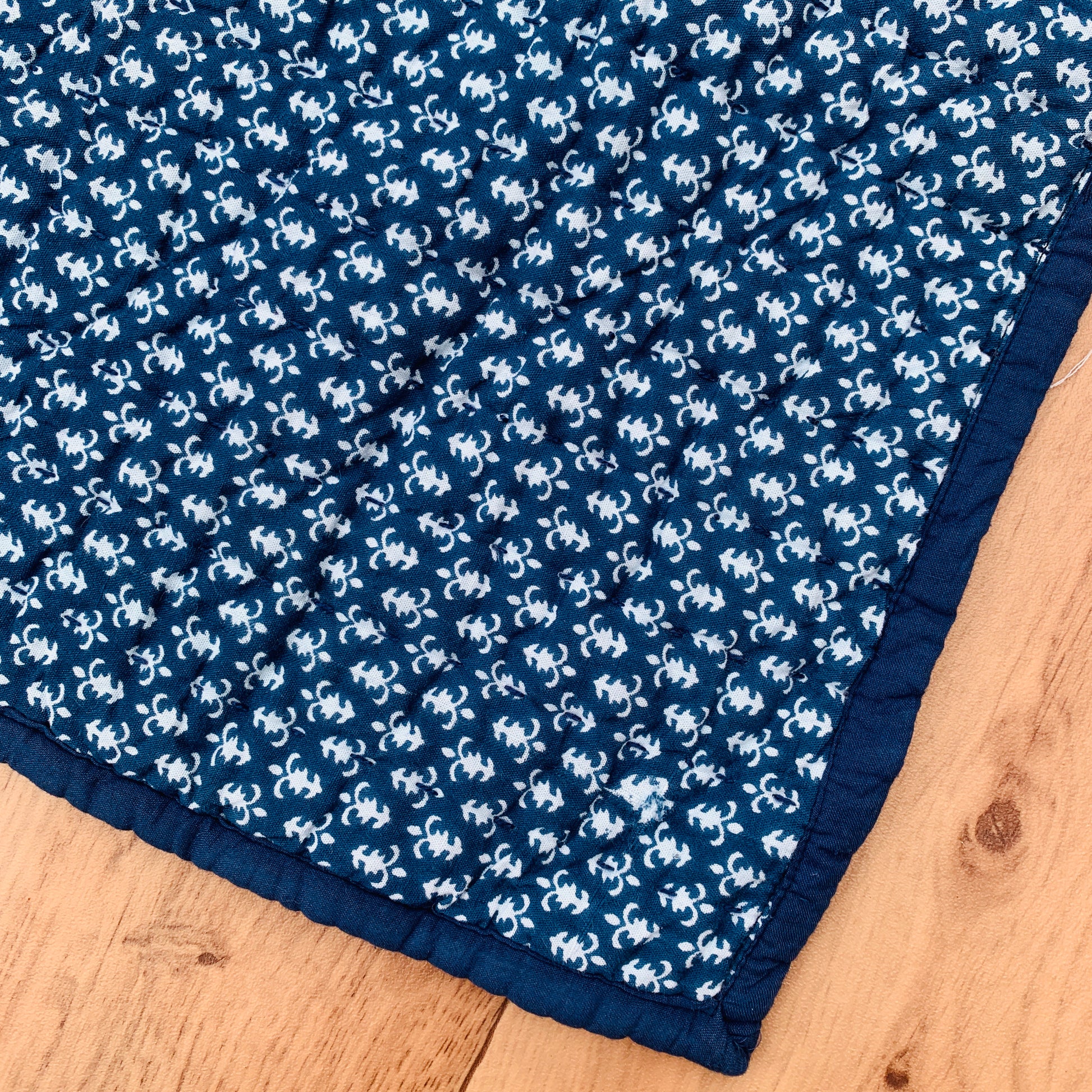 Indigo Royal Print Cotton Reversible Padded Baby Quilt Bedspread - Adore India   