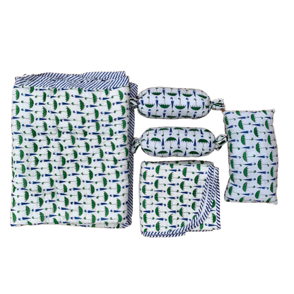 Umbrella Print Cotton Reversible Baby Kantha Quilted Cot Crib Set - Adore India   