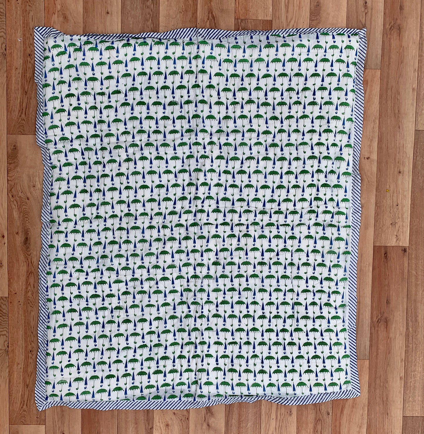 Umbrella Print Cotton Reversible Baby Kantha Quilted Cot Crib Set - Adore India   