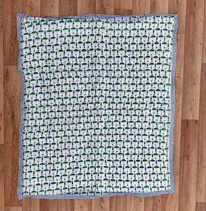 Umbrella Print Cotton Reversible Baby Kantha Quilted Cot Crib Set - Adore India   