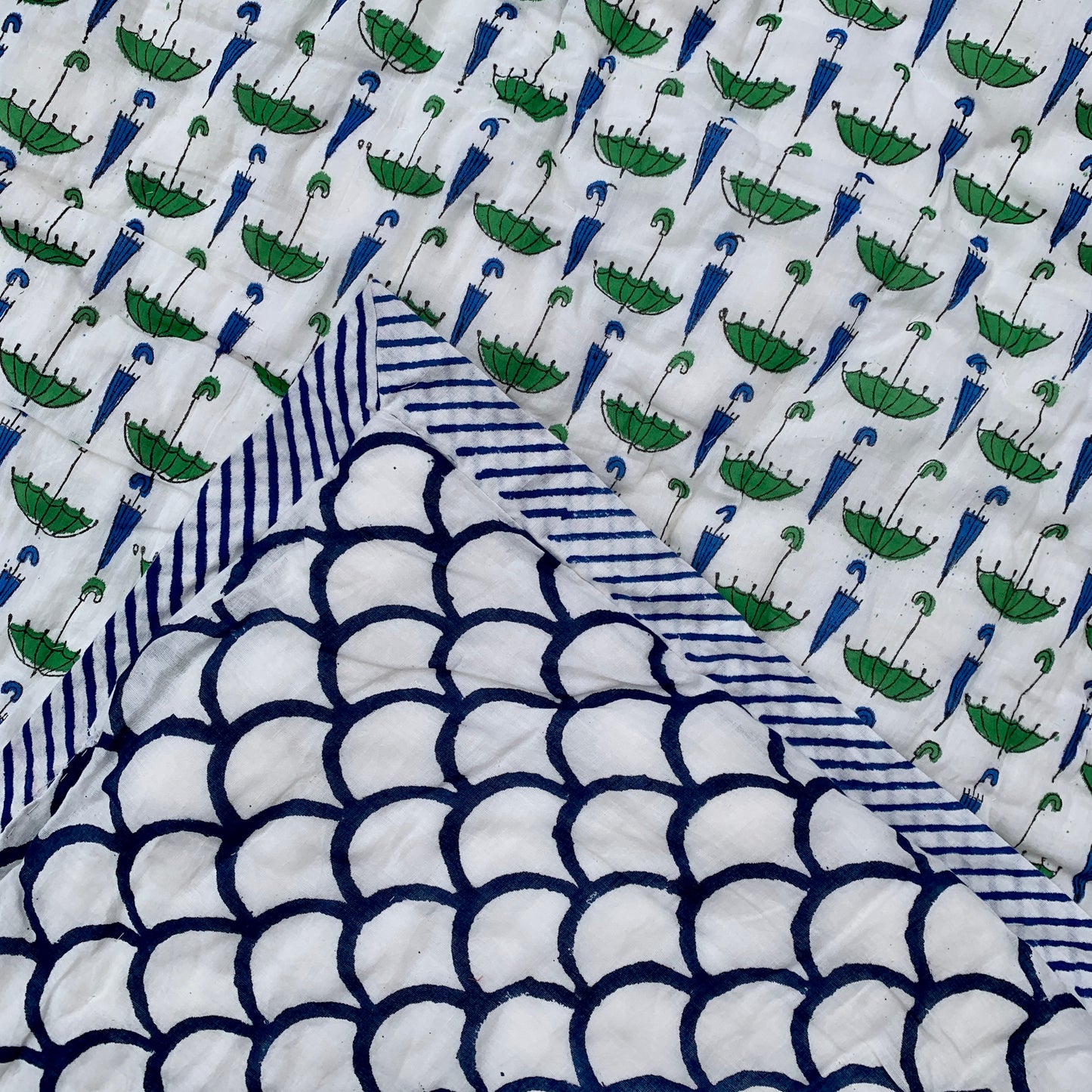 Umbrella Print Cotton Reversible Baby Kantha Quilted Cot Crib Set - Adore India   