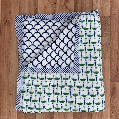 Umbrella Print Cotton Reversible Baby Kantha Quilted Cot Crib Set - Adore India   