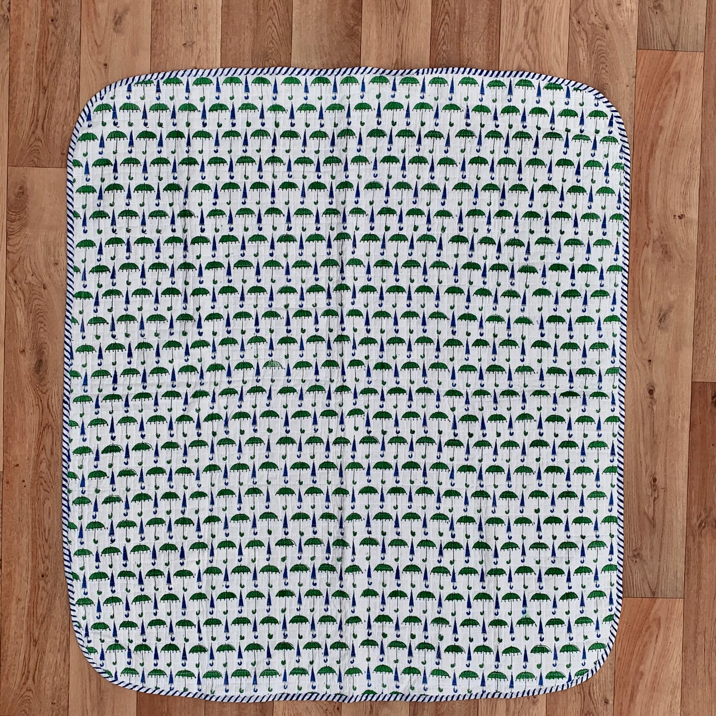 Umbrella Print Cotton Reversible Baby Kantha Quilted Cot Crib Set - Adore India   