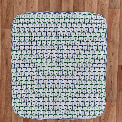 Umbrella Print Cotton Reversible Baby Kantha Quilted Cot Crib Set - Adore India   
