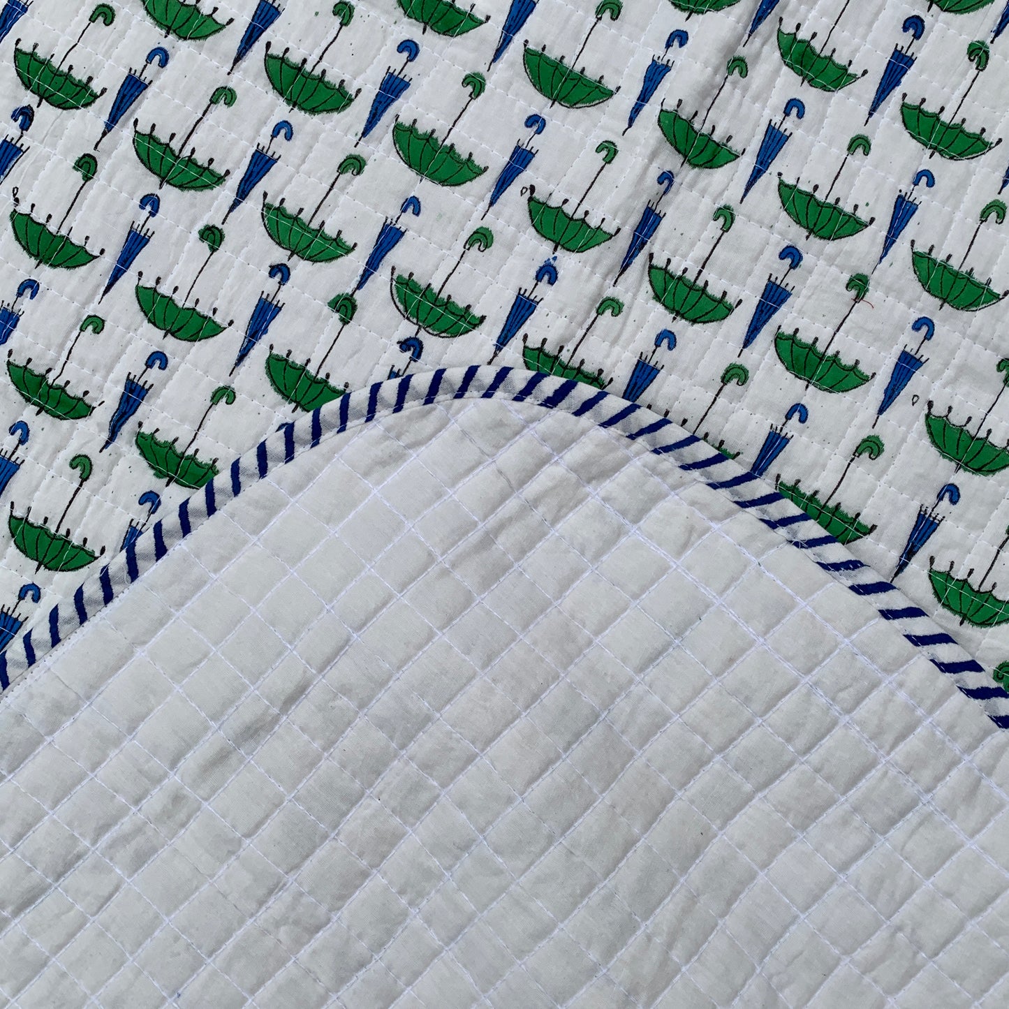 Umbrella Print Cotton Reversible Baby Kantha Quilted Cot Crib Set - Adore India   