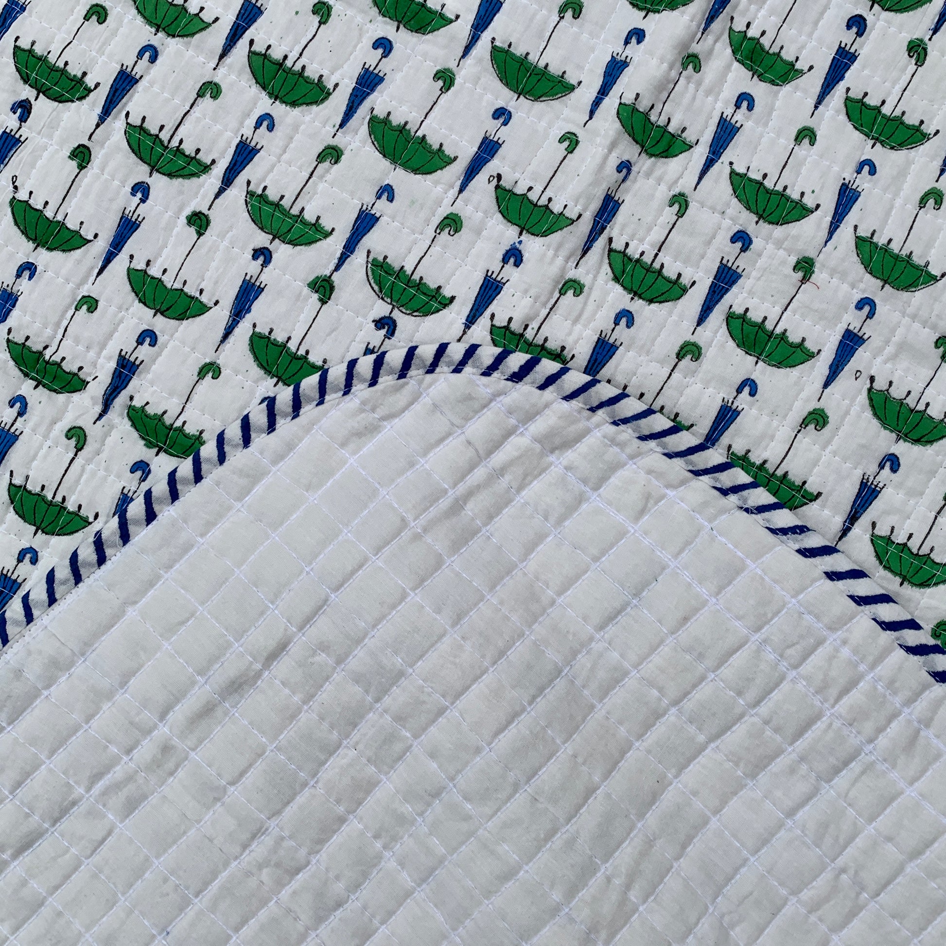 Umbrella Print Cotton Reversible Baby Kantha Quilted Cot Crib Set - Adore India   