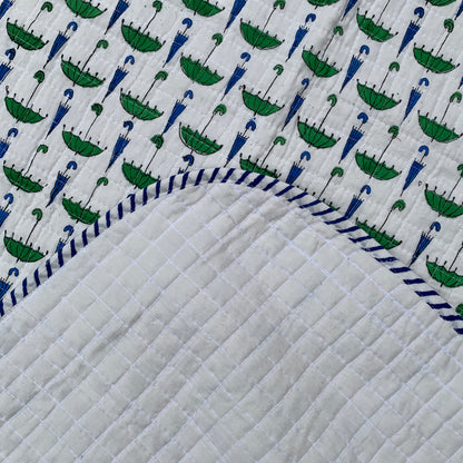 Umbrella Print Cotton Reversible Baby Kantha Quilted Cot Crib Set - Adore India   