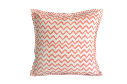 Zigzag Coral Hand Block Print Cushion Cover - Adore India   