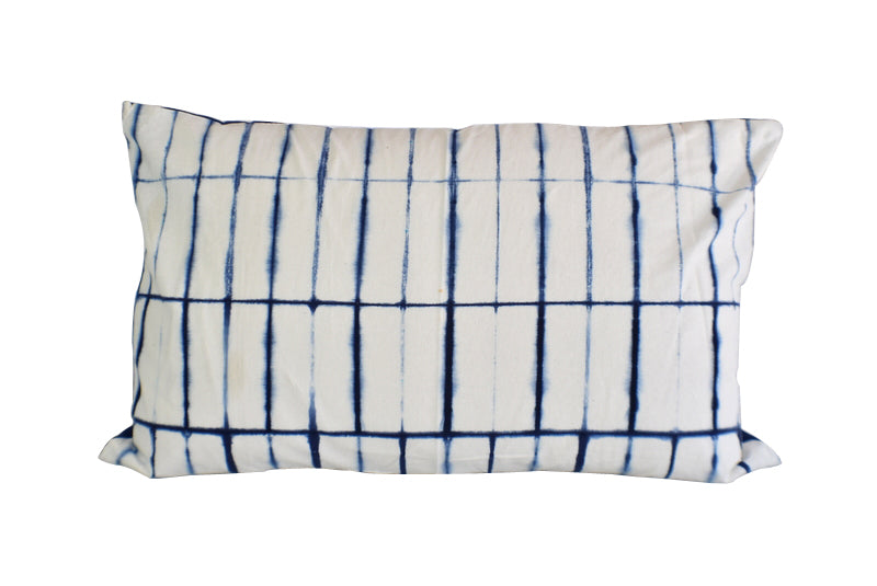 Hand Made Indigo Tie and Dye Stripe White Pillow Cover - Adore India   