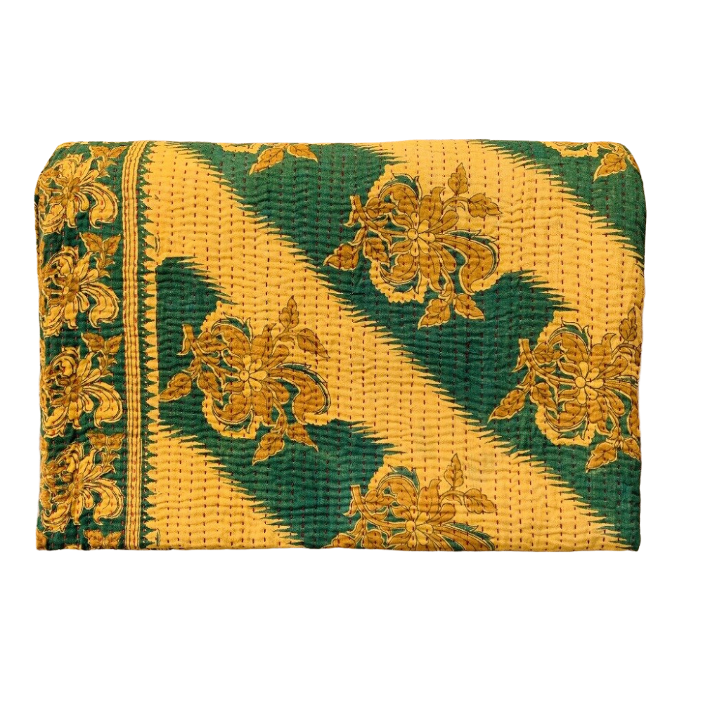 Indian Handmade Reversible Vintage Kantha Quilt Bedspread Meena - Adore India   