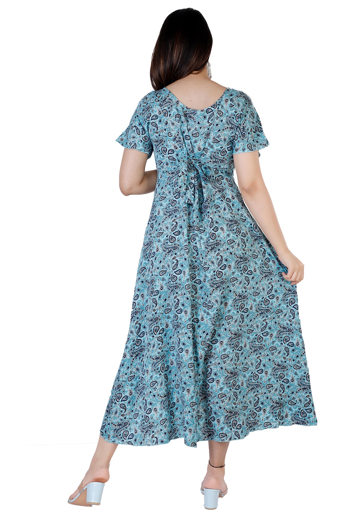 Esme Turquoise Paisley Printed Bohemian Women Summer Dress Plus Sizes - Adore India   