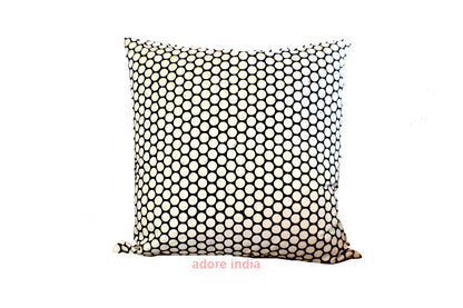 Black Polka Dot Block Print Canvas Cotton Cushion Cover Pillow 2Pcs - Adore India   