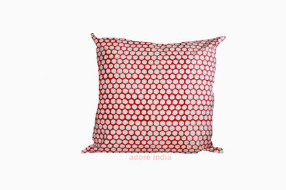 Red Polka Dot Block Print Canvas Cotton Cushion Cover Pillow 2Pcs - Adore India   