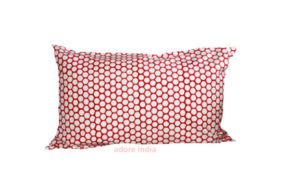 Red Polka Dot Block Print Canvas Cotton Cushion Cover Pillow 2Pcs - Adore India   