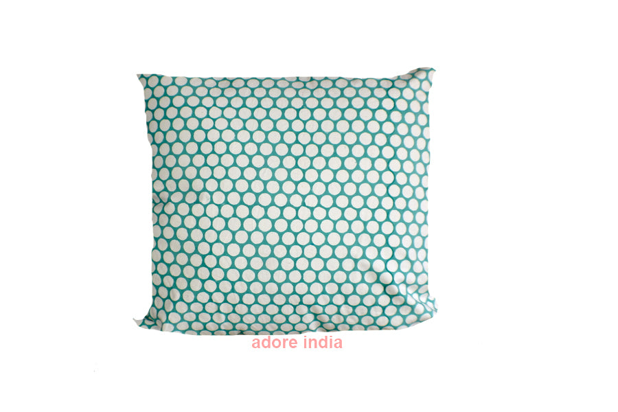 Turquoise Polka Dot Block Print Canvas Cotton Cushion Cover Pillow 2Pcs - Adore India   