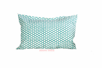 Turquoise Polka Dot Block Print Canvas Cotton Cushion Cover Pillow 2Pcs - Adore India   