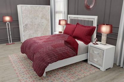 Red Block Print Patchwork Cotton Kantha Quilt Bedspread - Adore India   