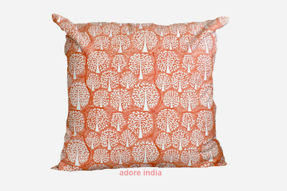 Tree of Life Coral Peach Hand Block Print Cushion 2Pcs - Adore India   