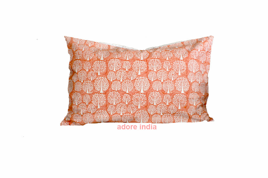 Tree of Life Coral Peach Hand Block Print Cushion 2Pcs - Adore India   