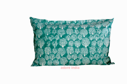 Tree of Life Turquoise Block Print Canvas Cotton Cushion Cover Pillow 2Pcs - Adore India   