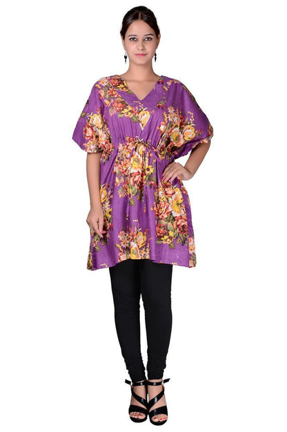 Purple Vintage Floral Cotton Printed Kaftan - Adore India   