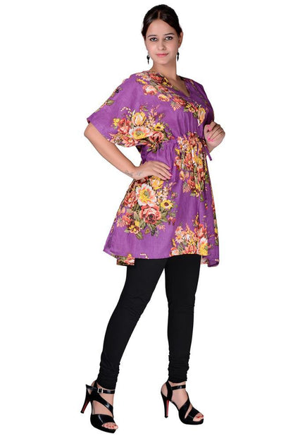 Purple Vintage Floral Cotton Printed Kaftan - Adore India   