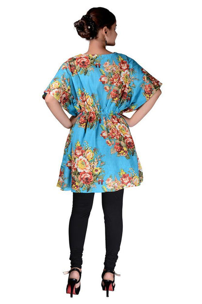 Vintage Turquoise Floral Cotton Printed Kaftan - Adore India   