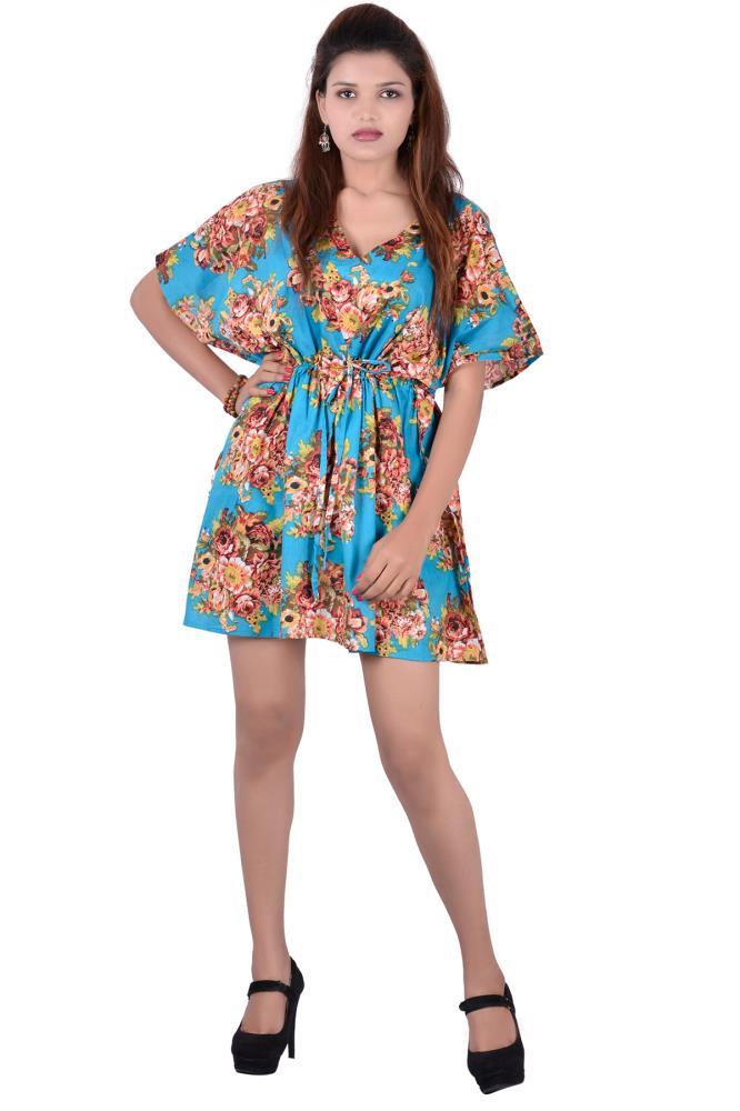 Vintage Turquoise Floral Cotton Printed Kaftan - Adore India   
