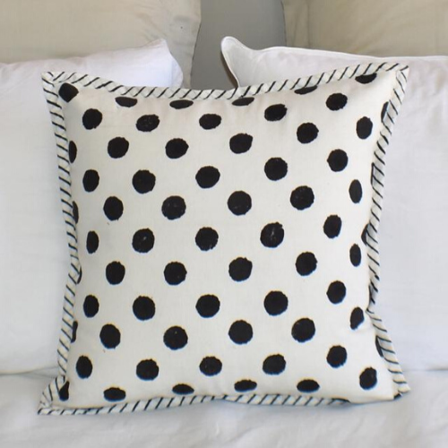 Black Dot Hand Block Print Cotton Cushion Cover 40cms - Adore India   