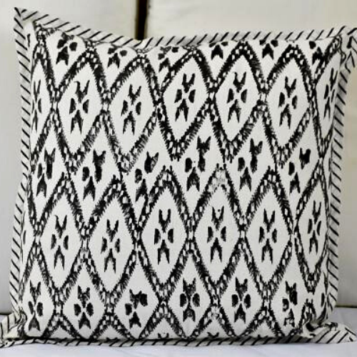 Hand Block Ikat Print Cushion Cover- Black - Adore India   