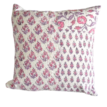 Pink Hand Block Printed Patchwork Cushion Cover - Adore India   