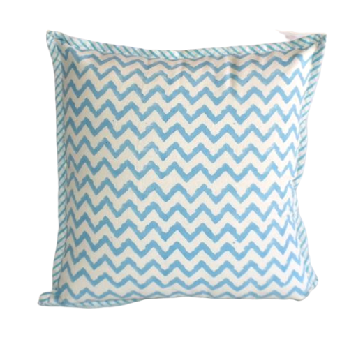 Zigzag Turq Hand Block Print Cushion Cover - Adore India   