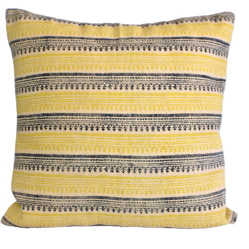 Mustard Stripe Block Print Cotton Dari Cushion Cover 45cm - Adore India   